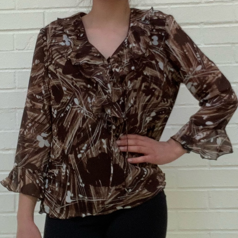 Floral Brown Ruffle Patterned Blouse